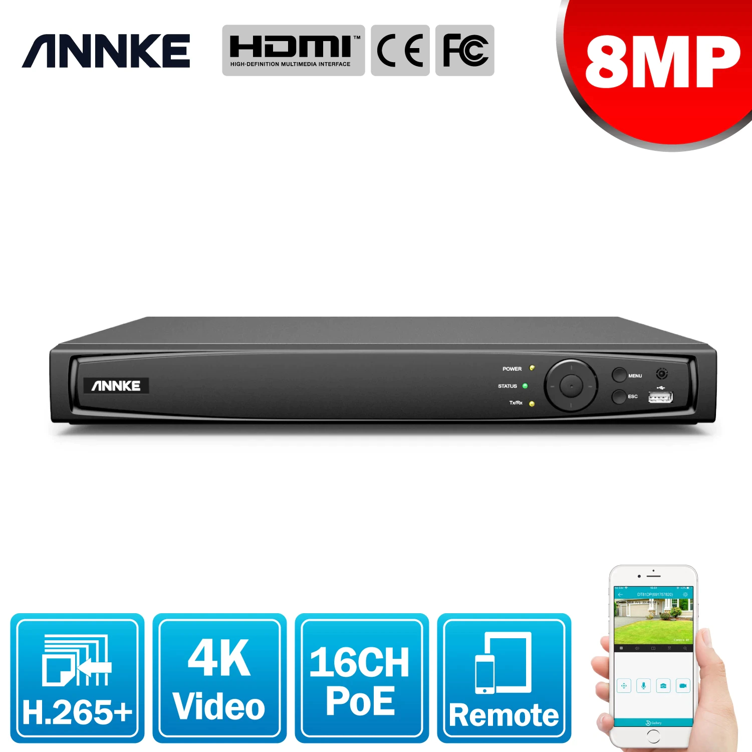 ANNKE  Δικτυακό Καταγραφικό 16 CHANNEL POE NVR 8MP 4K N46PCK