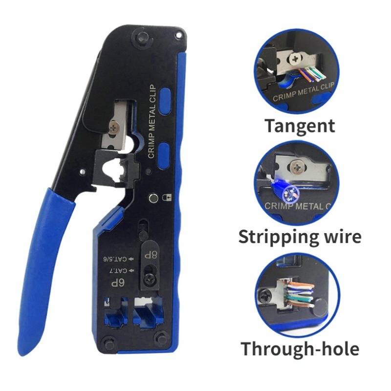 Πρέσα Ακροδεκτών Δικτύου RJ45 pass through CAT5 CAT6 CAT7 Blue