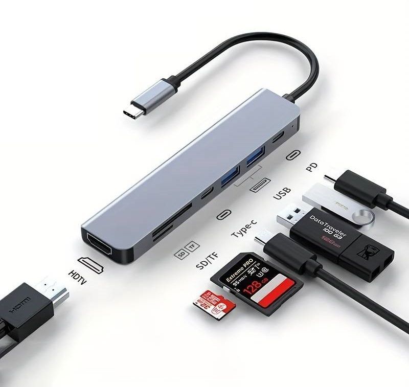 Φωτογραφία από 7 In 1 docking USB/USB Type C Hub, With 4 USB Ports, TF/SD Card Reader HDMI Γκρι